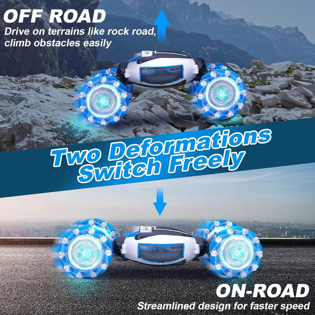 Fosgoit Coche de acrobacias RC con detección de gestos, juguetes para niños, Azul-blanco