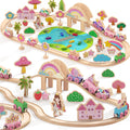 Hot Bee Juego de tren de madera 2 en 1, juego de pista de tren de juguete