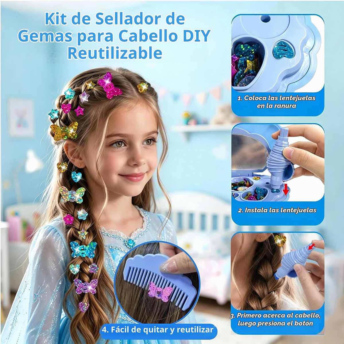 AOSITE Hair Bedazzler para niñas de 3 a 12 años, juguete de gemas para el