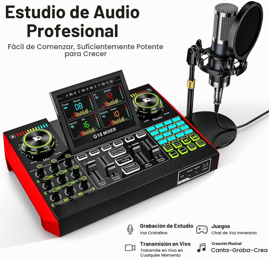 TENLAMP G10 Creator Audio Mixer Bundle con micrófono para streaming
