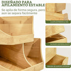 HOMESTEAD Contenedor de almacenamiento esquinero de bambú, apilable de 2 niveles para almacenamiento de papas y cebollas para mostrador de cocina, estante de esquina de madera, organizador de despensa