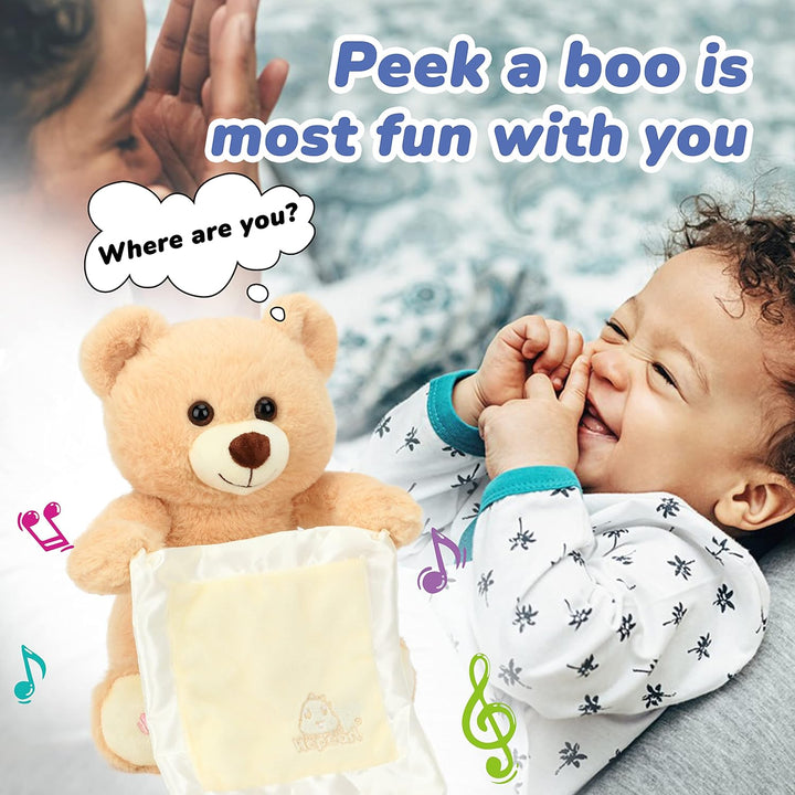 Hopearl Peek A Boo Bear con manta de seguridad, interactivo, repite...