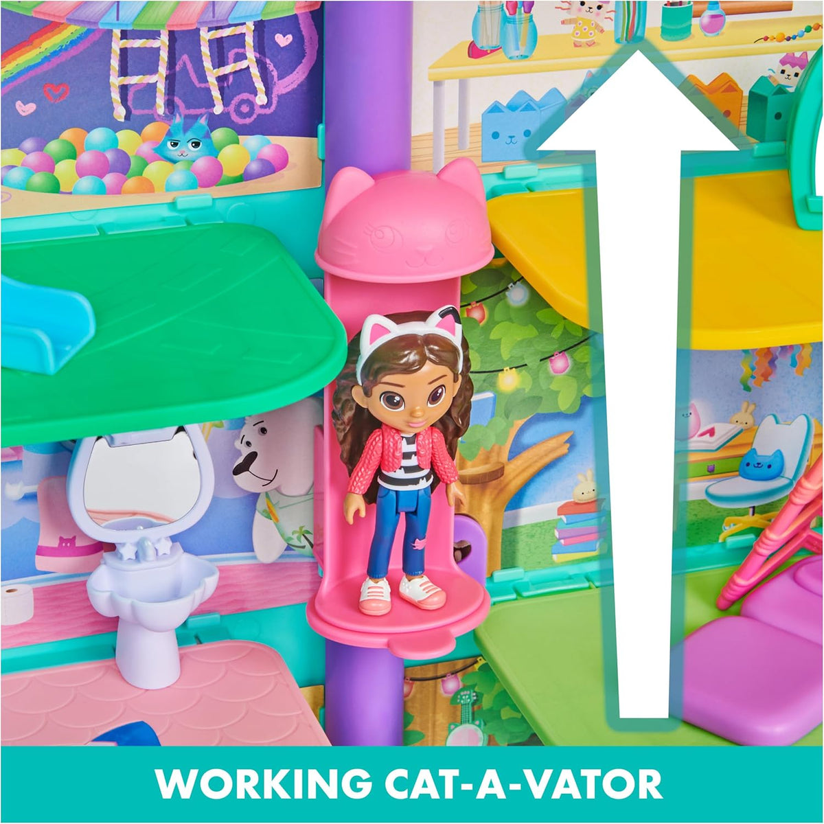 Gabby's Dollhouse, Purrfect casa de muñecas con 15 piezas incluyendo figuras de juguete