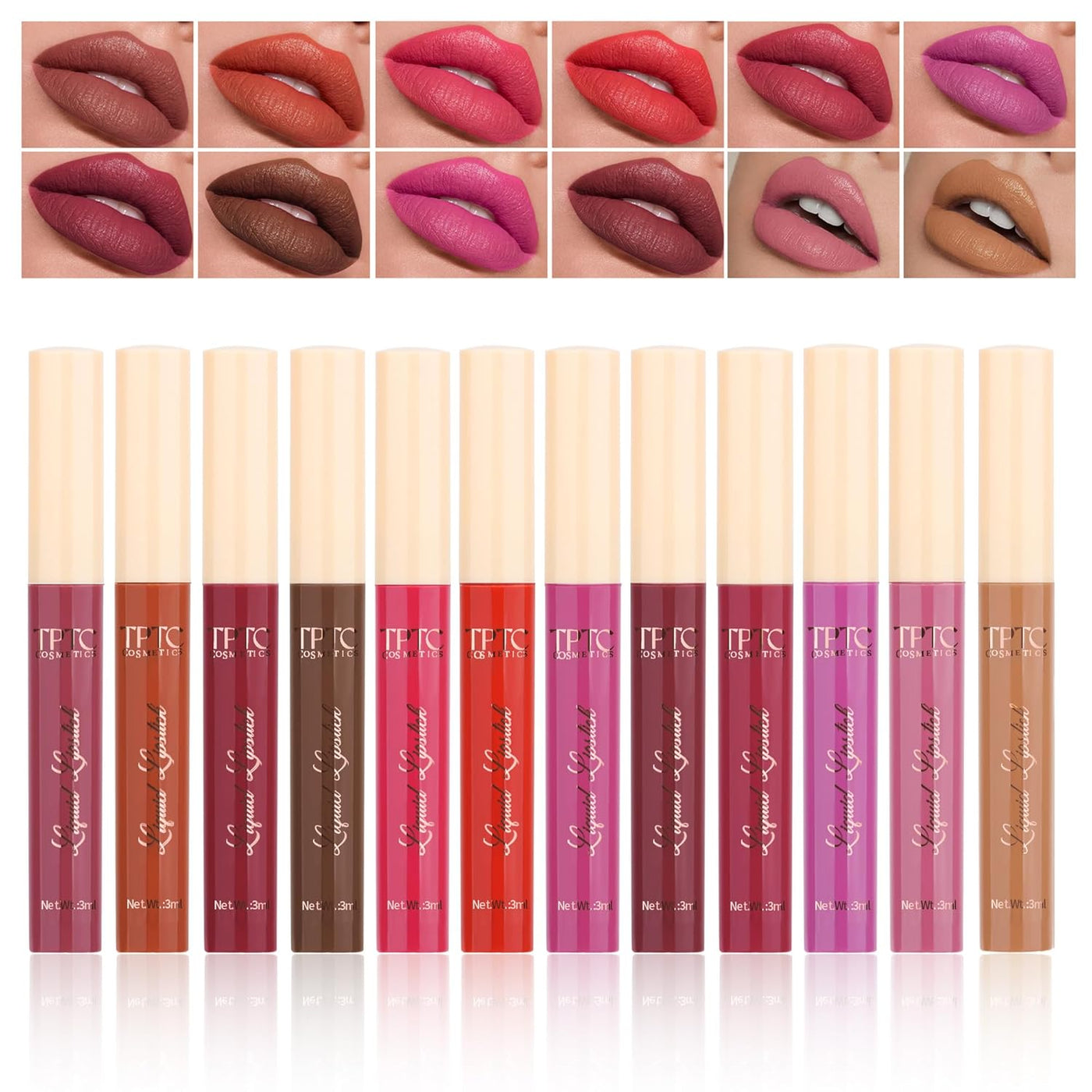 12 Colors Liquid Lipstick Set, Long Lasting Smudge Proof, High Pigm...