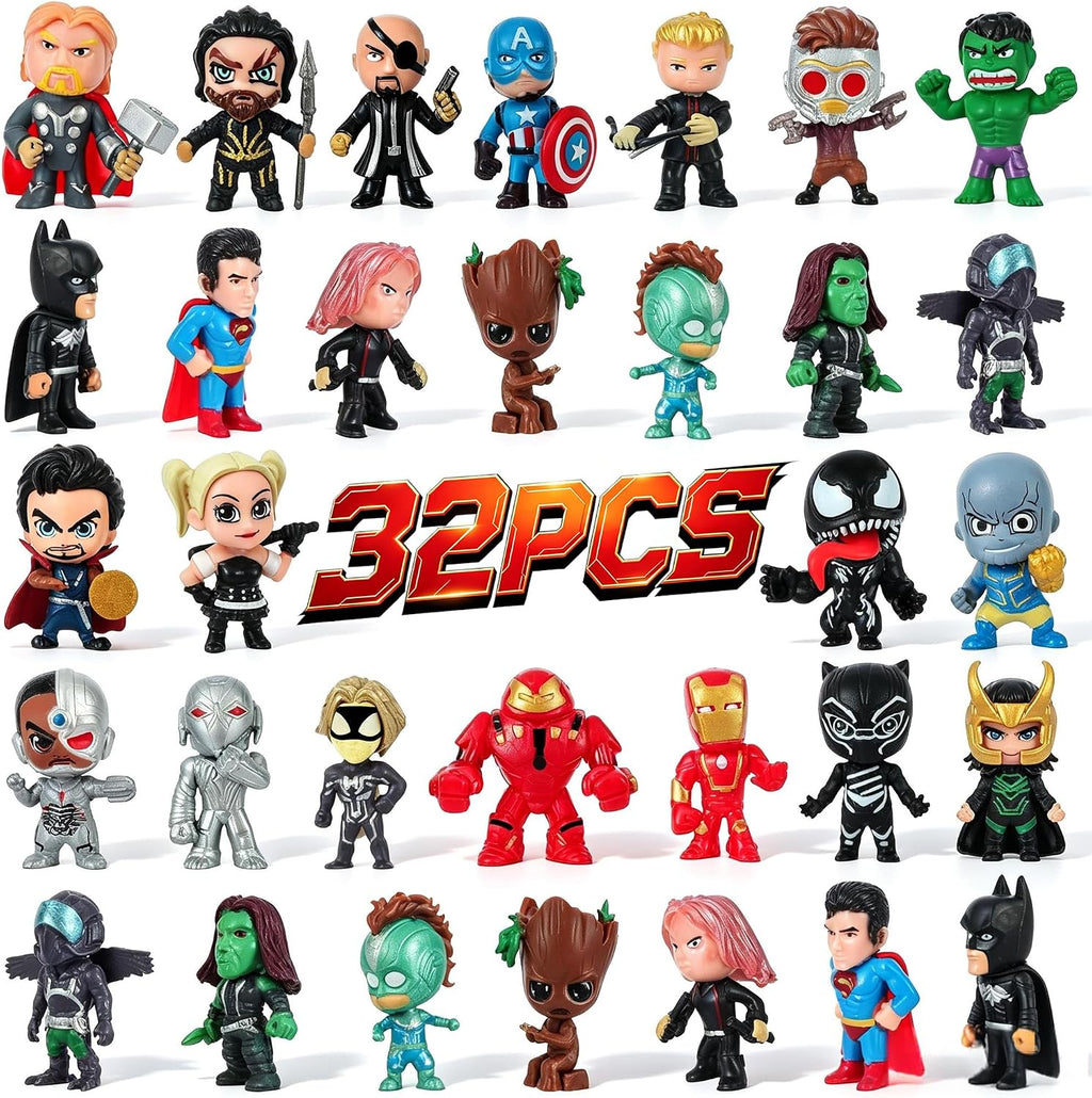 Figuras de acción de superhéroes, 32 piezas de minifiguras de superhéroes, increíbles recuerdos coleccionables de fiesta de gente pequeña, miniaturas heroicas de dibujos animados para niños