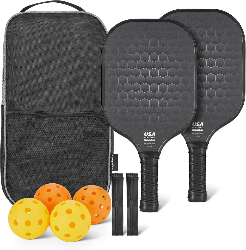 Amazon Basics Paletas de pickleball, juego de 2 paletas aprobadas por USAPA incluidas 4 bolas,