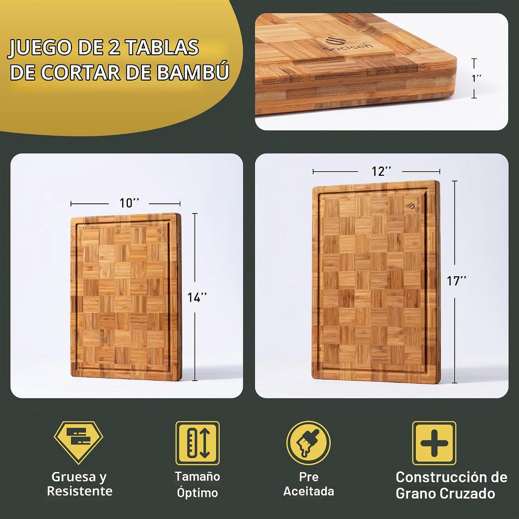 Paquete de 2 tablas de cortar de madera para cocina, tablas de cortar de