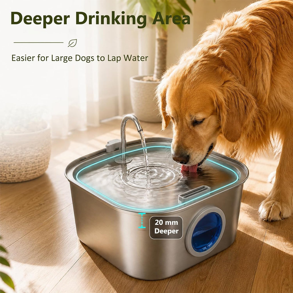 Fuente de agua para perros grandes, cuenco de acero inoxidable para perros
