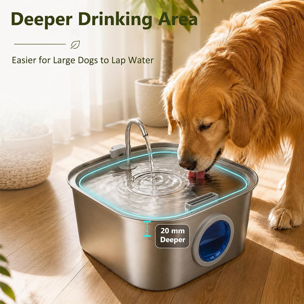 Fuente de agua para perros grandes, cuenco de acero inoxidable para perros