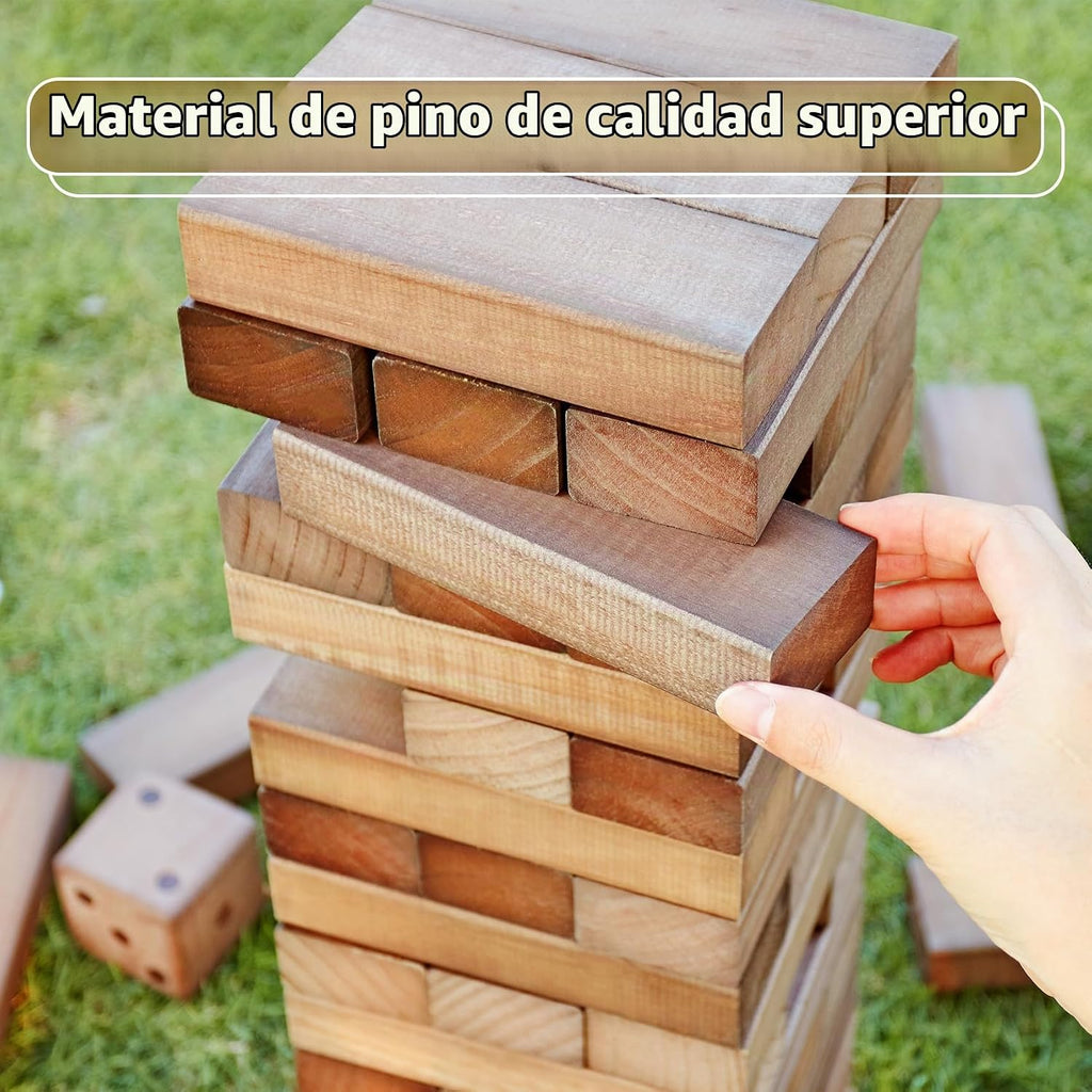 ApudArmis 60 piezas gigante Tumble, juego de madera de pino apilado al aire libre 3.2 pies