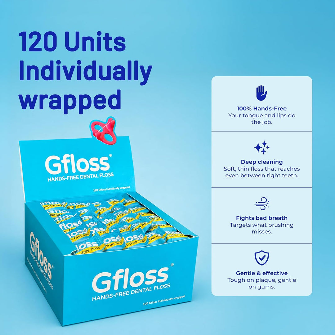 Gfloss Hilo dental manos libres para adultos, 120 hilos dentales en...