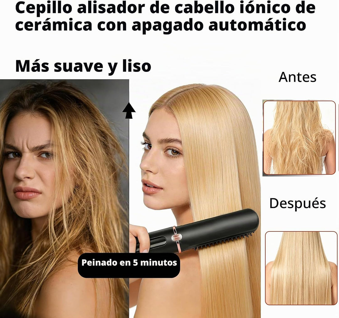 Cepillo alisador de pelo inalámbrico, calentamiento rápido, 4500 mA...