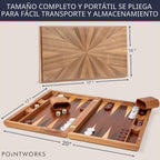 Pointworks Juegos de backgammon de 17 pulgadas para adultos. Hermoso juego de mesa de backgammon con incrustaciones de madera con damas y dados únicos. Juego de gammon de espalda grande tamaño de