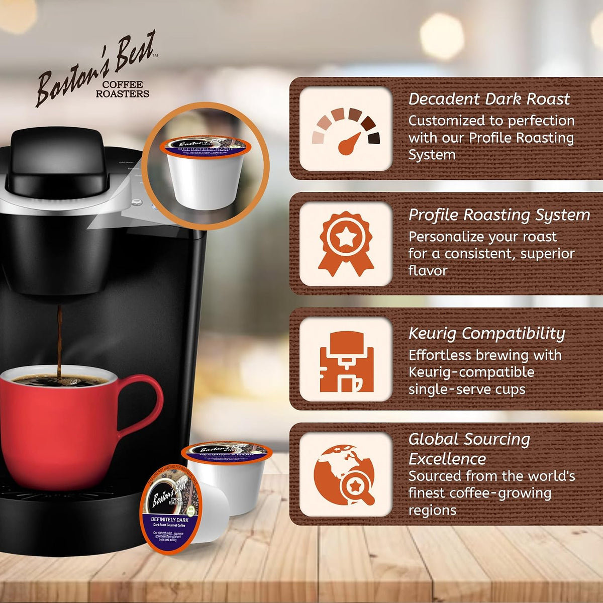 Bostons Best - Café gourmet definitivamente tostado oscuro audaz y rico compatible con cafetera Keurig, 1 unidad (72 tazas individuales)