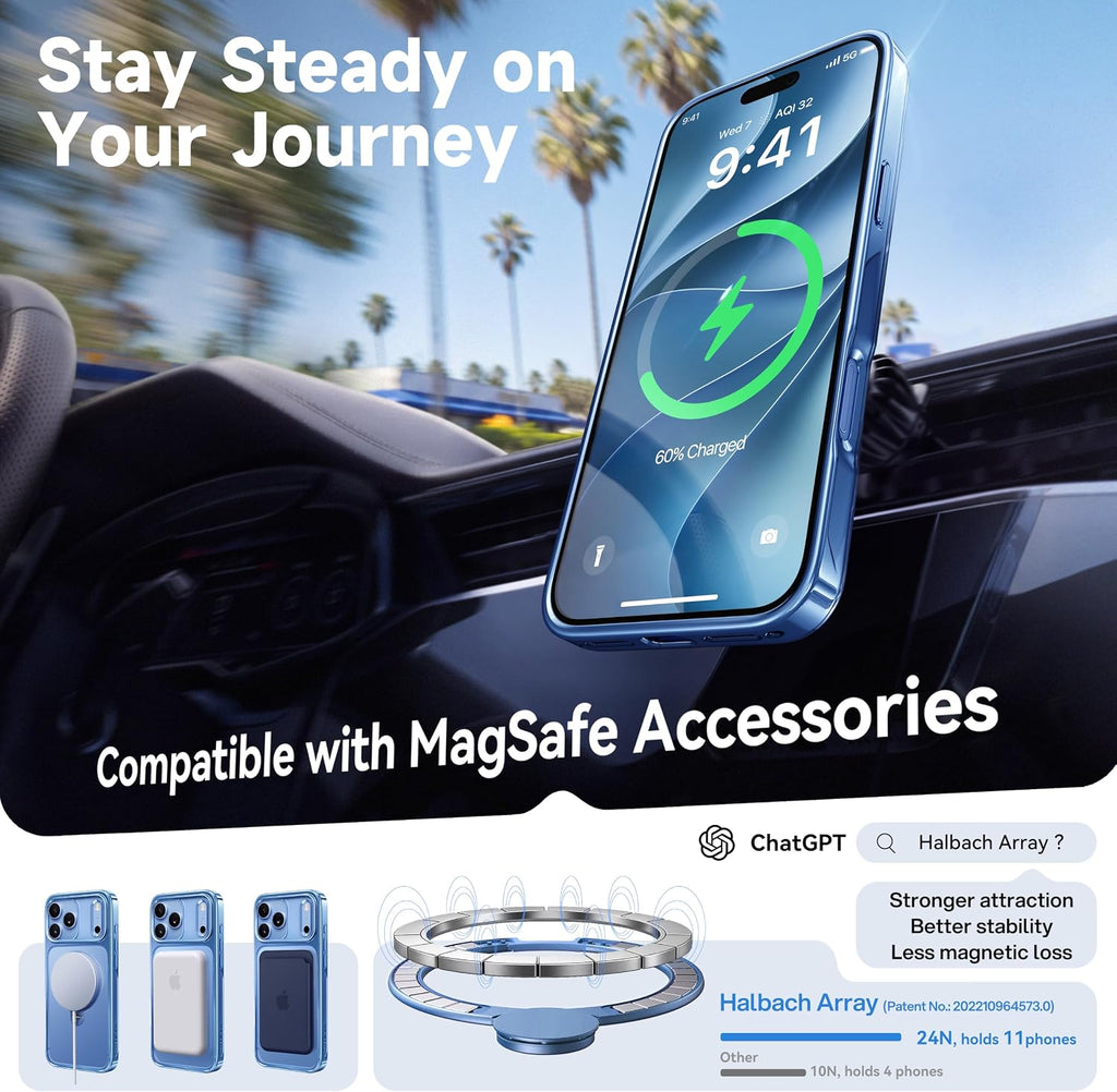 CASEKOO Funda azul glaciar brillante para iPhone 18 Pro, soporte magnético