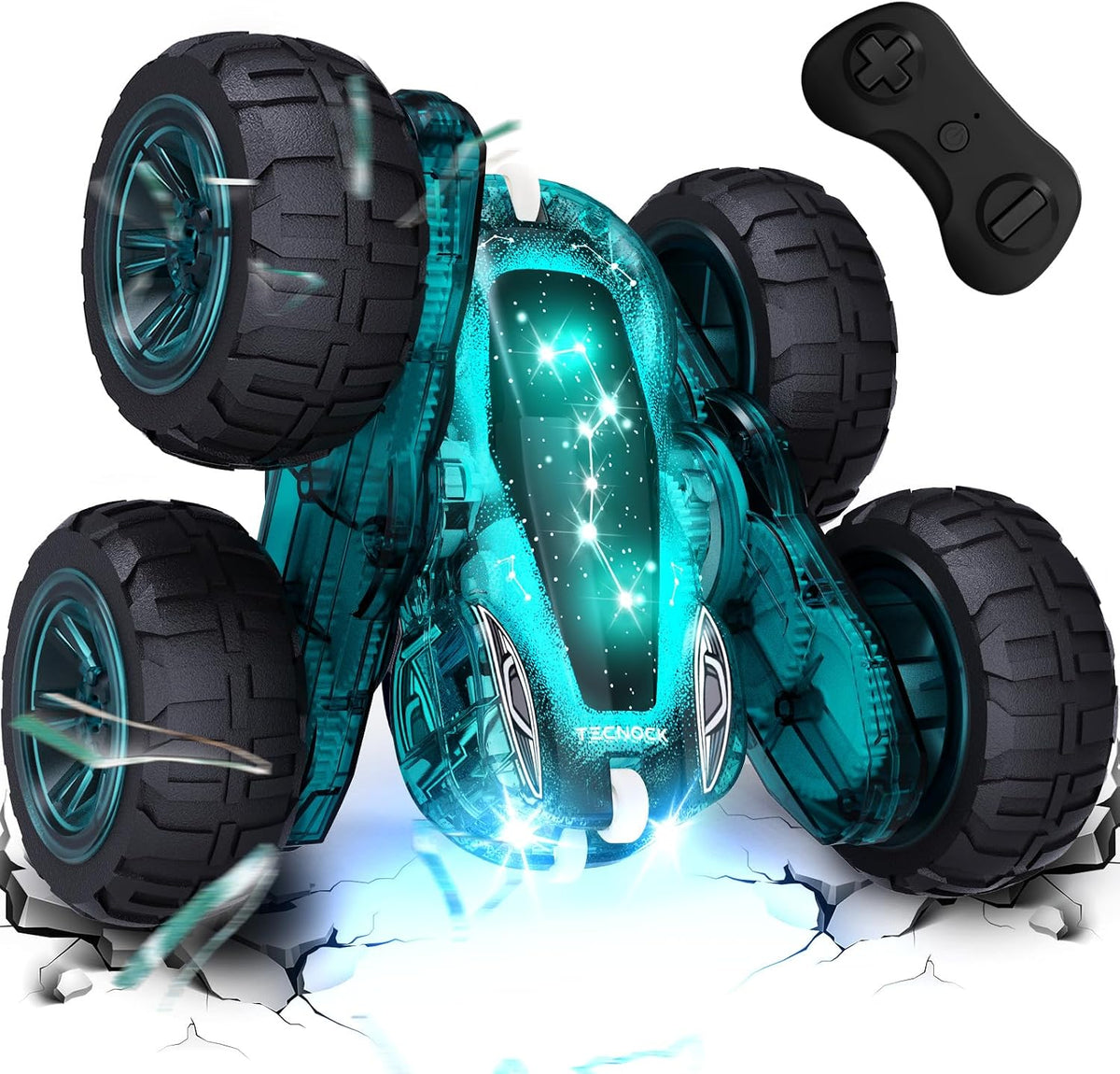 Tecnock Auto a control remoto, autos RC de 2.4 GHz con USB-C de fácil carga, 4WD de doble cara gira y voltea el auto de acrobacias a control remoto, juguetes de regalo para niños y niñas de 6 a 8 años, 8 a 12 años