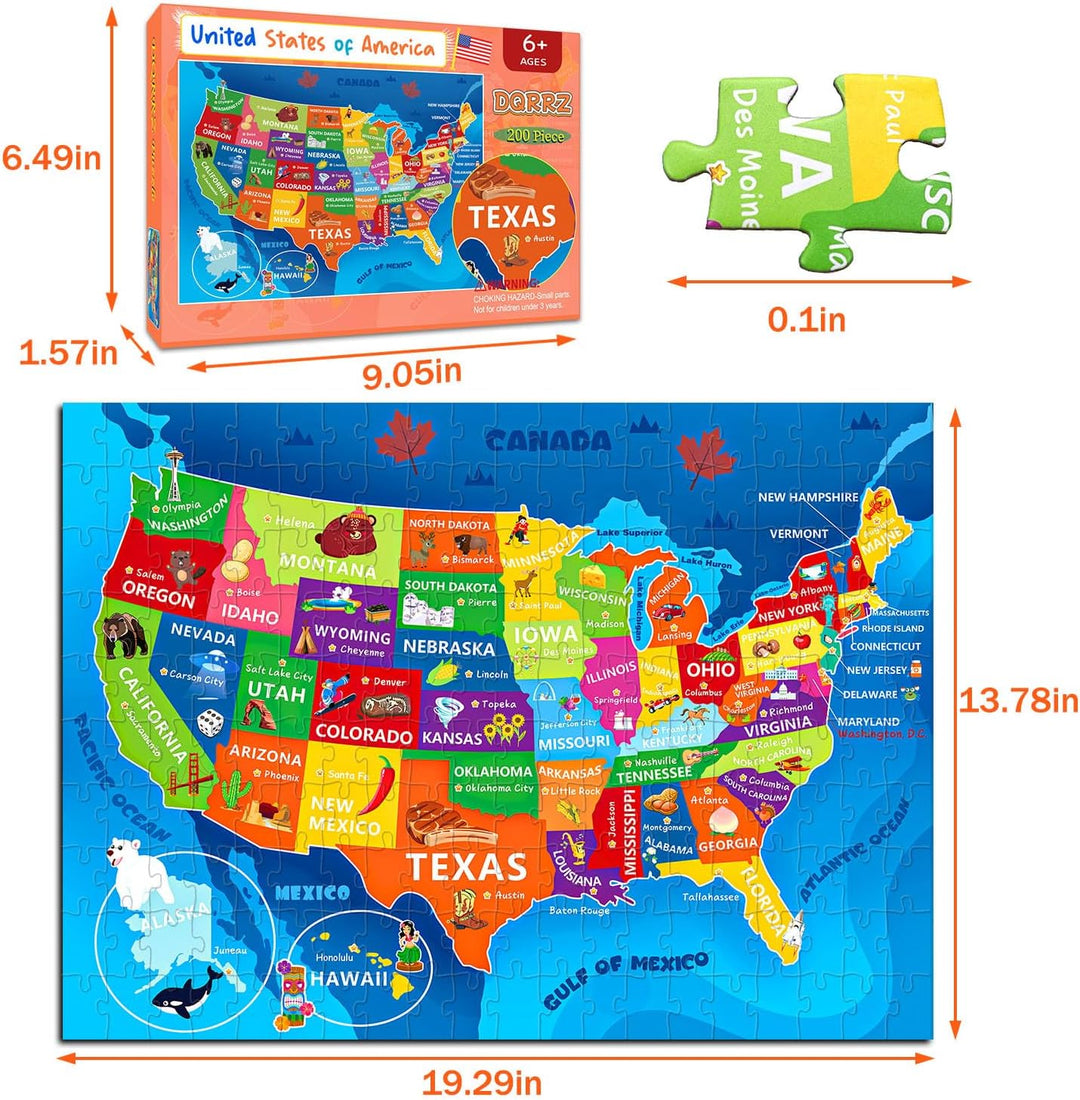 Rompecabezas de mapa de Estados Unidos para niños de 6 a 8