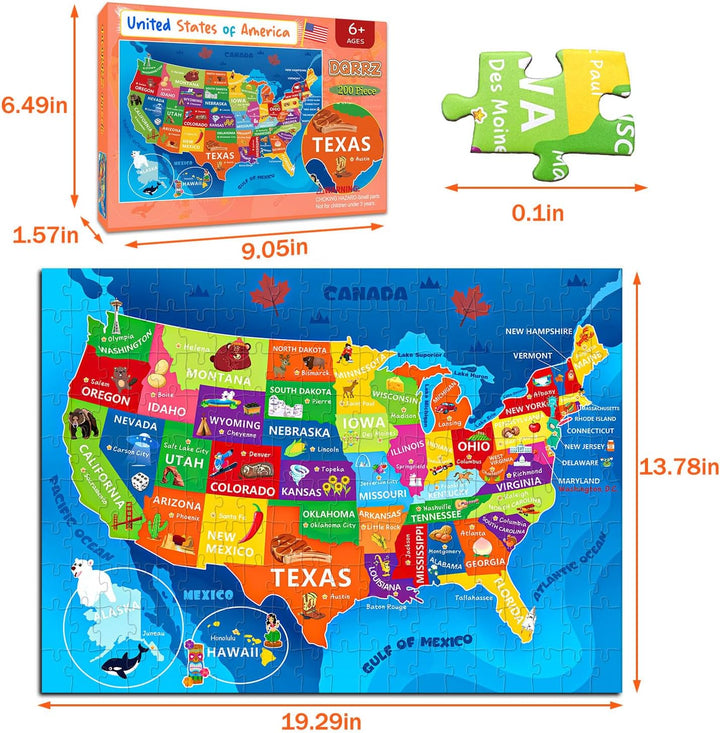 Rompecabezas de mapa de Estados Unidos para niños de 6 a 8