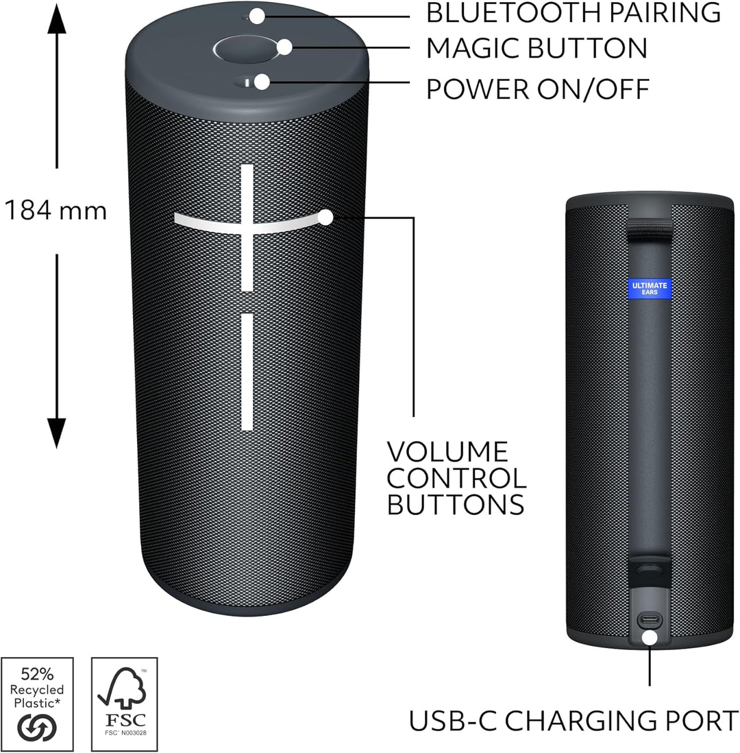 Ultimate Ears Boom 4 Altavoz Bluetooth portátil impermeable con son...