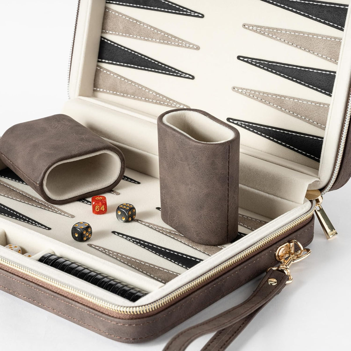 Juegos de backgammon para adultos y niños, tablero clásico de backgammon con dados de damas únicos, funda plegable de piel sintética de backgammon para backgammon (marrón)