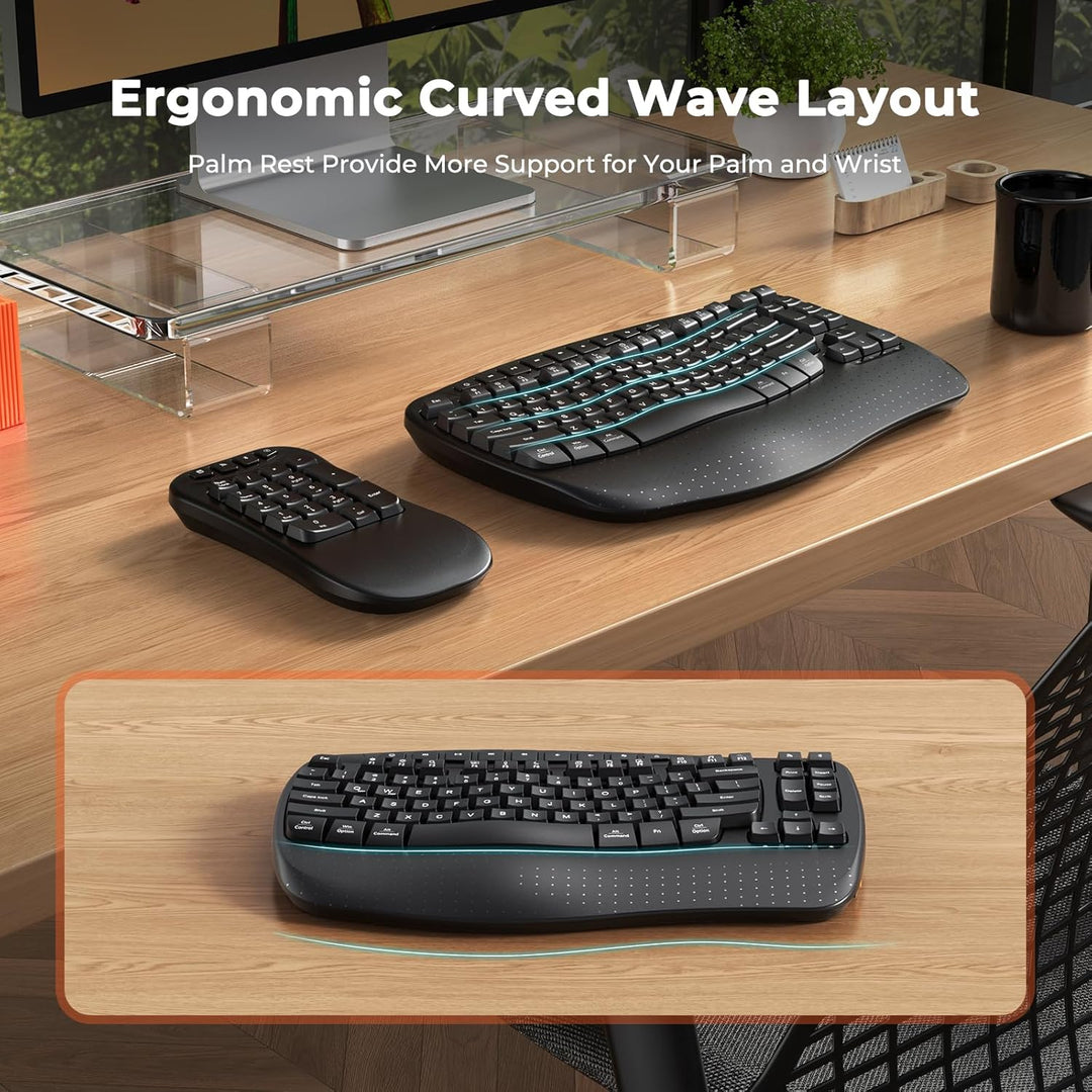 MEETION Wave - Teclado ergonómico, 2.4 GHz, inalámbrico, Bluetooth...