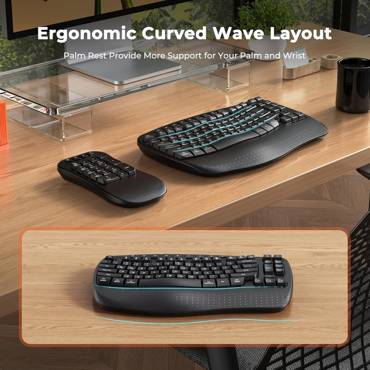 MEETION Wave - Teclado ergonómico, 2.4 GHz, inalámbrico, Bluetooth...