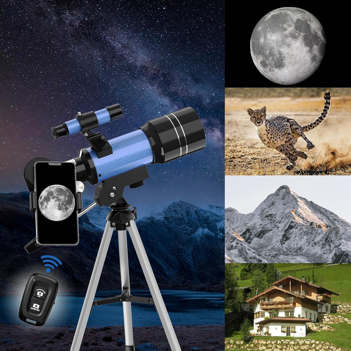 Telescopio para niños, telescopios de apertura de 2.756 in para adultos (15X-150X) con óptica FMC, telescopio refractor astronómico de 11.811 in para principiantes con adaptador de teléfono