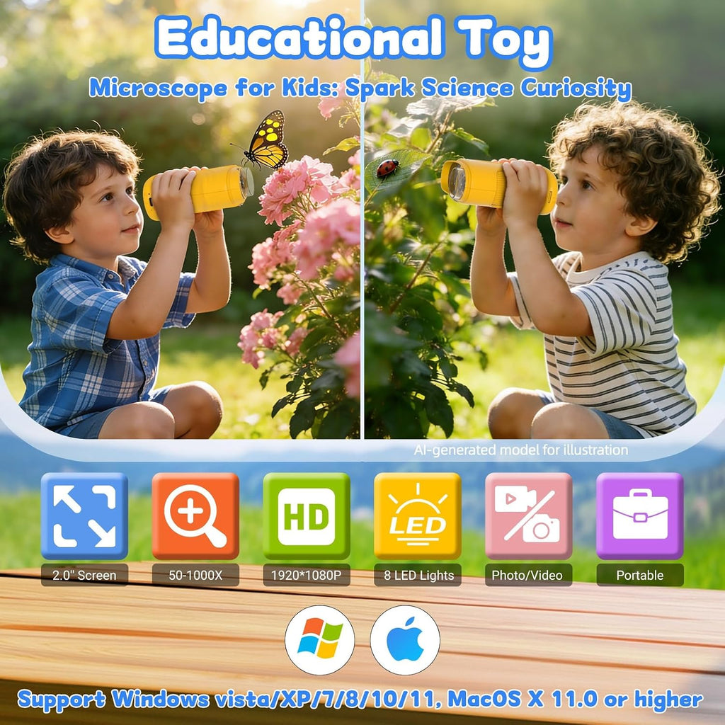 Microscopio digital de mano 1000X para niños, juguetes educativos