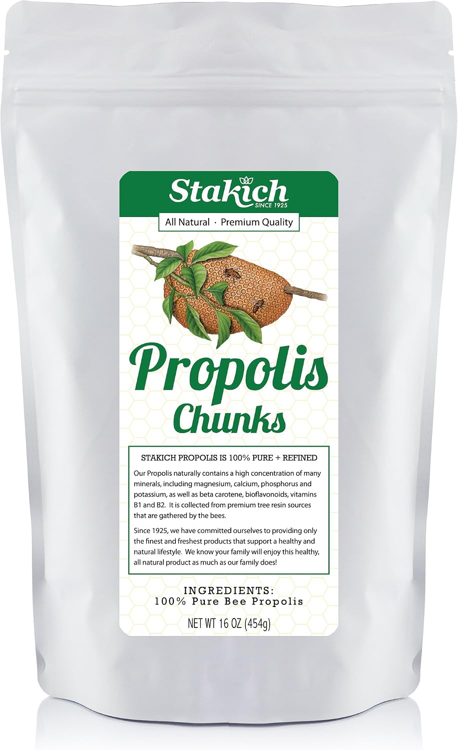 Stakich Trozos de propóleo de abeja - Puro, natural - 1 libra (16 onzas), 1 Pound