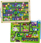 Laberinto magnético 2 en 1 de color y números de doble cara ABC rompecabezas tablero, Multicolor