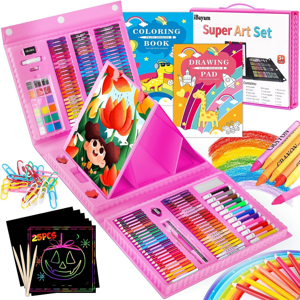 iBayam Paquete de 251 suministros de arte rosa, kits de arte de dibujo para