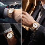 ROCOSJEWE R0101 Reloj Automático Mecánico para Hombre de Lujo Dorado Reloj Clásico Retro Correa de Cuero Marrón Impermeable Regalo para Hombre Moda Negocios