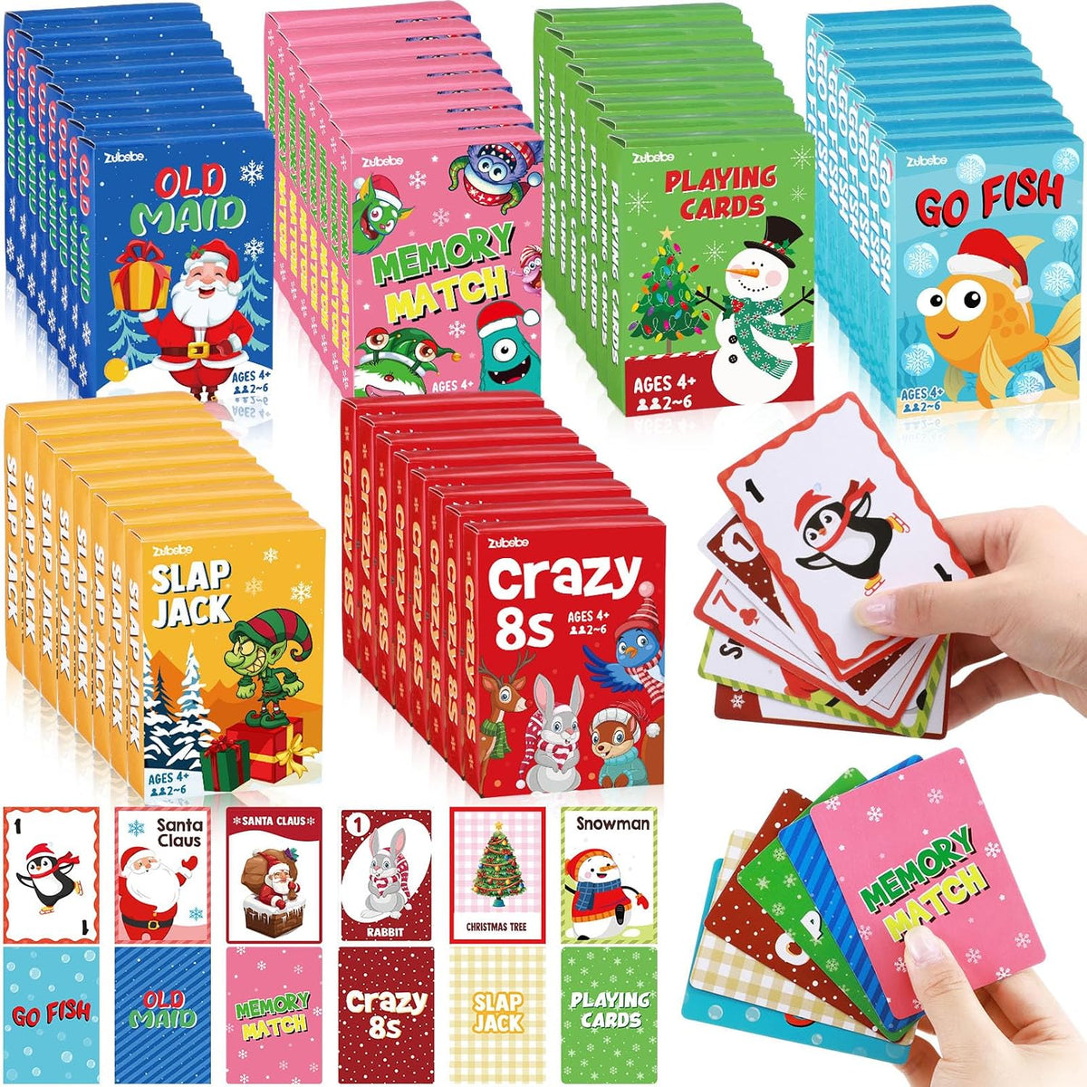 Zubebe 24 juegos de cartas de mazos a granel 6 en 1 clásico naipe, Navidad