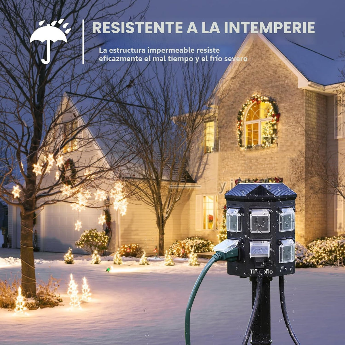 Regleta de alimentación para exteriores con cable de extensión de 25 pies, control remoto de 100 pies, temporizador de luz del atardecer al amanecer, impermeable, 6 tomas de tierra para patio