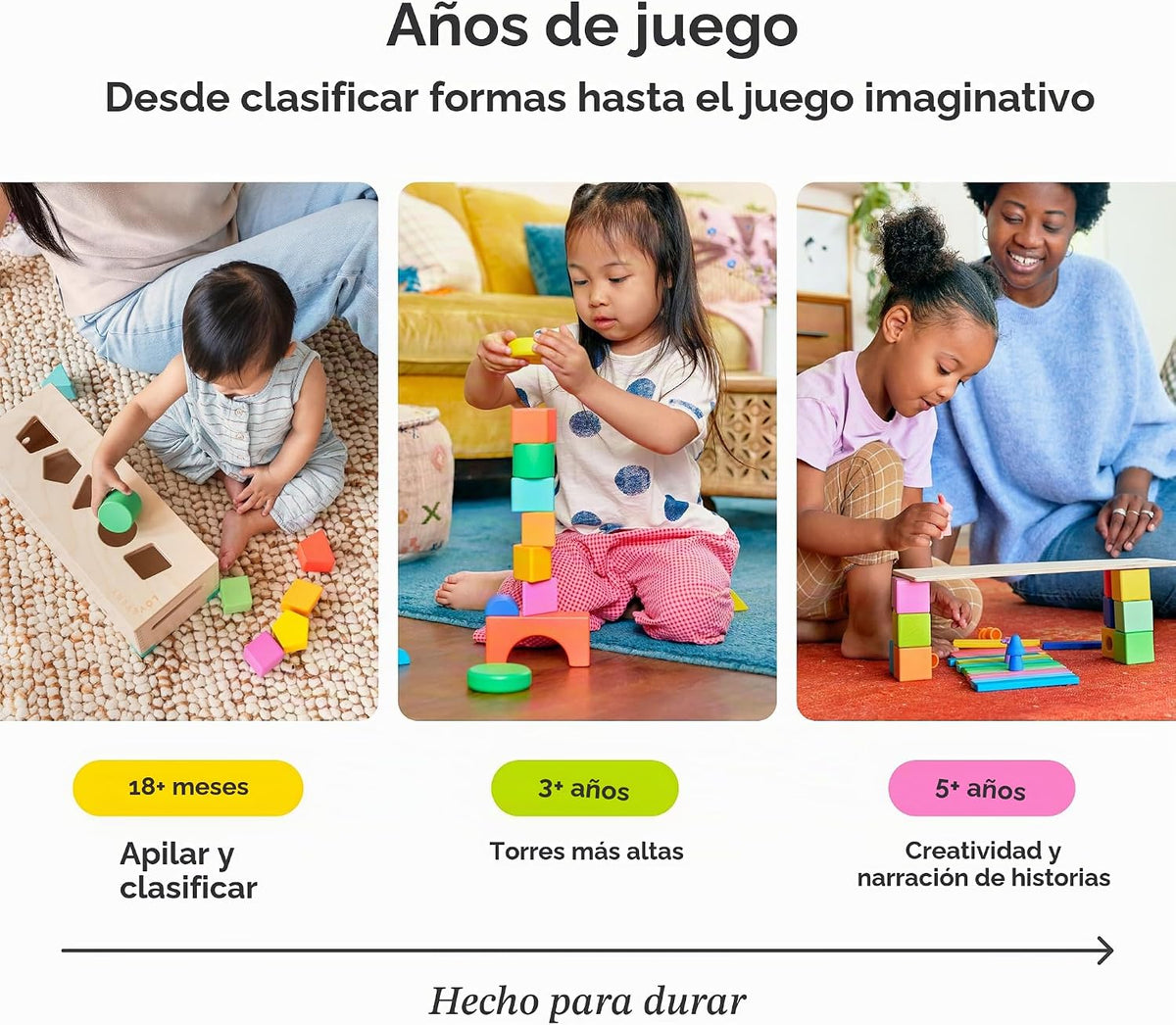 LOVEVERY | El Juego de Bloques | Bloques de Construcción de Madera Maciza y Formas + Caja de Almacenamiento de Madera, 70 Piezas, 18 Colores, Más de 20 Actividades, Juego de Bloques para Niños