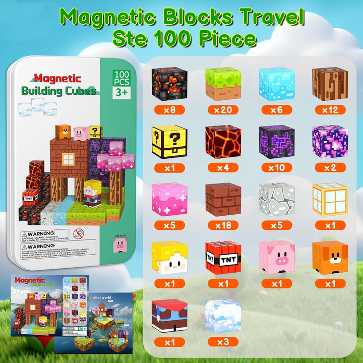 iLacven Bloques Magnéticos de Viaje, 100 Piezas de Bloques Magnétic...