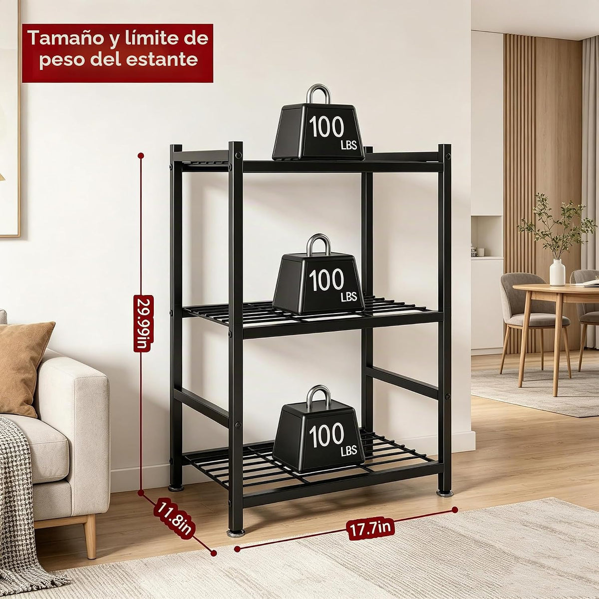 Estantes de almacenamiento pequeños, estantería de metal de 3 niveles con patas niveladoras, organizador de estantes compacto para organización de garaje, cocina, despensa y armario, 17.7 x