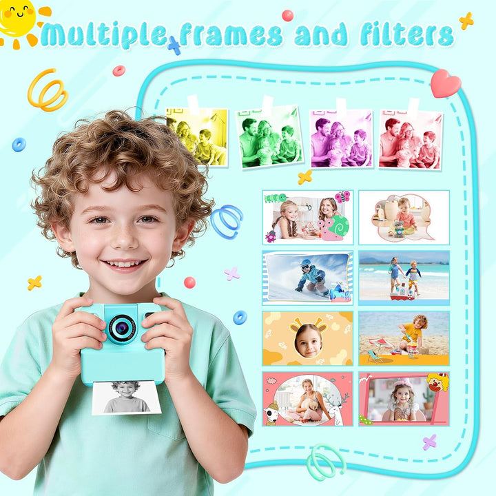 Cámara para niños, impresión instantánea con lente abatible, video...
