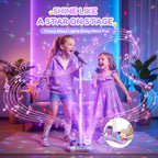Máquina de karaoke con soporte para niños, micrófono de karaoke recargable con luz de discoteca y 2 micrófonos inalámbricos, juguetes de canto de Navidad, regalos de cumpleaños para niñas de 3, 4, 5