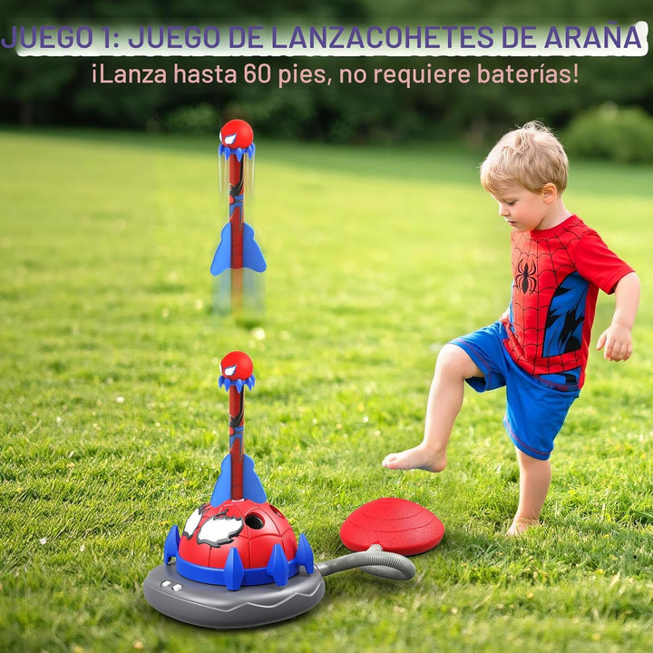 Lanzacohetes Spider 3 en 1 para Niños: 4 Cohetes Spider Geniales, J...