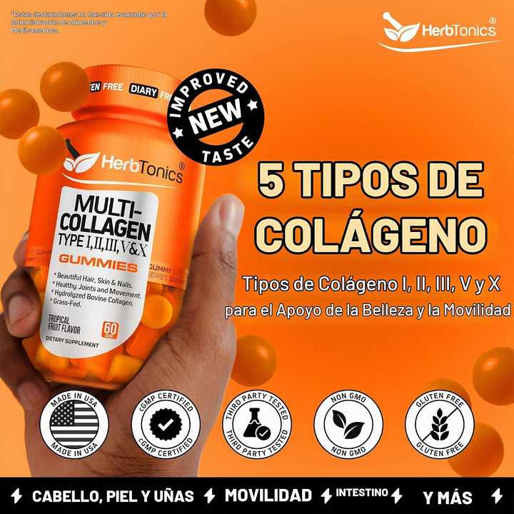 Herbtonics Gomitas de colágeno múltiple con biotina y vitamina C, p...