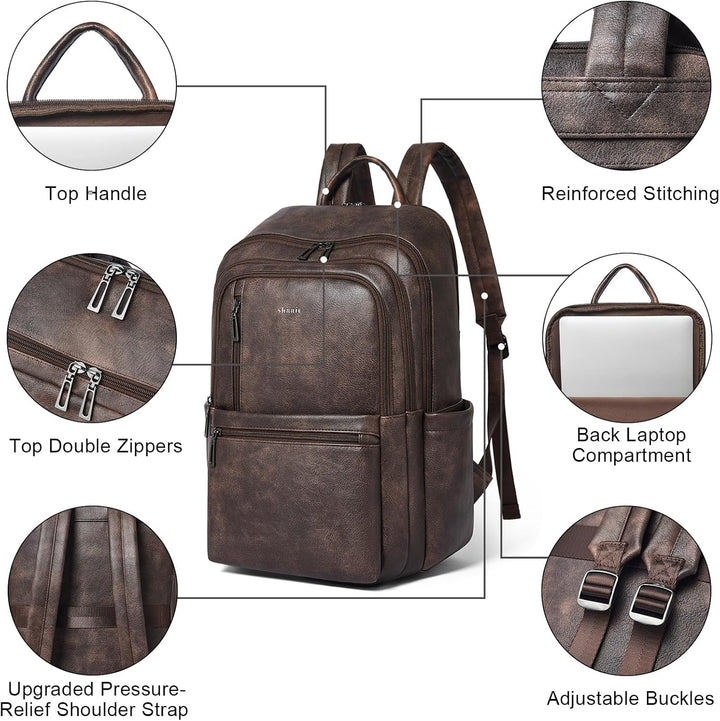 Shrrie Mochila de cuero para laptop de 17 pulgadas para mujer, moch...