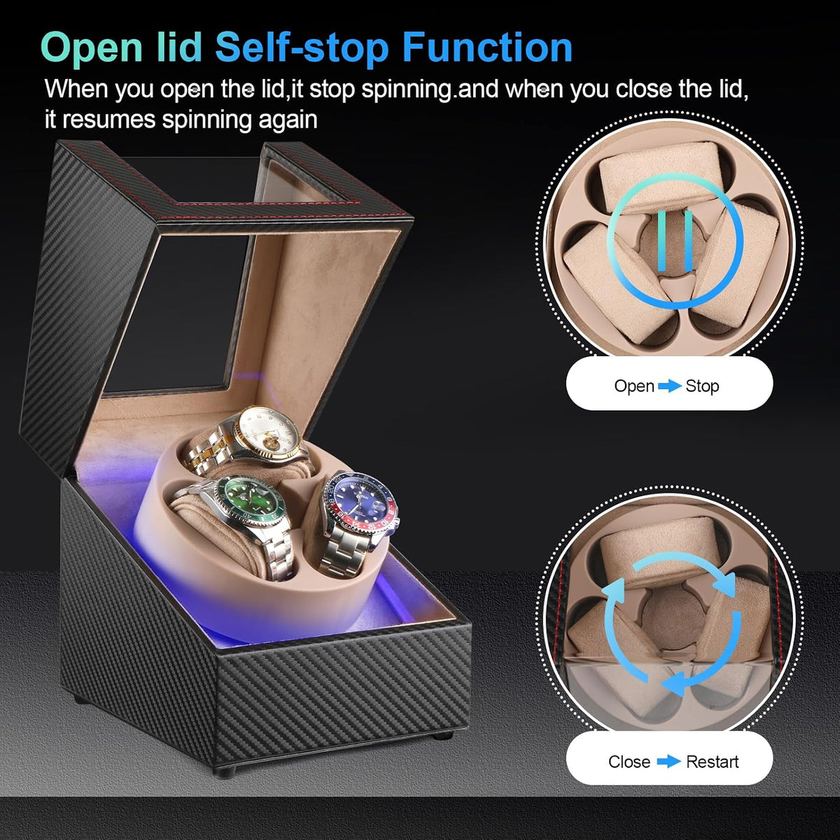 Watch Winder para 3 relojes automáticos, motor japonés silencioso