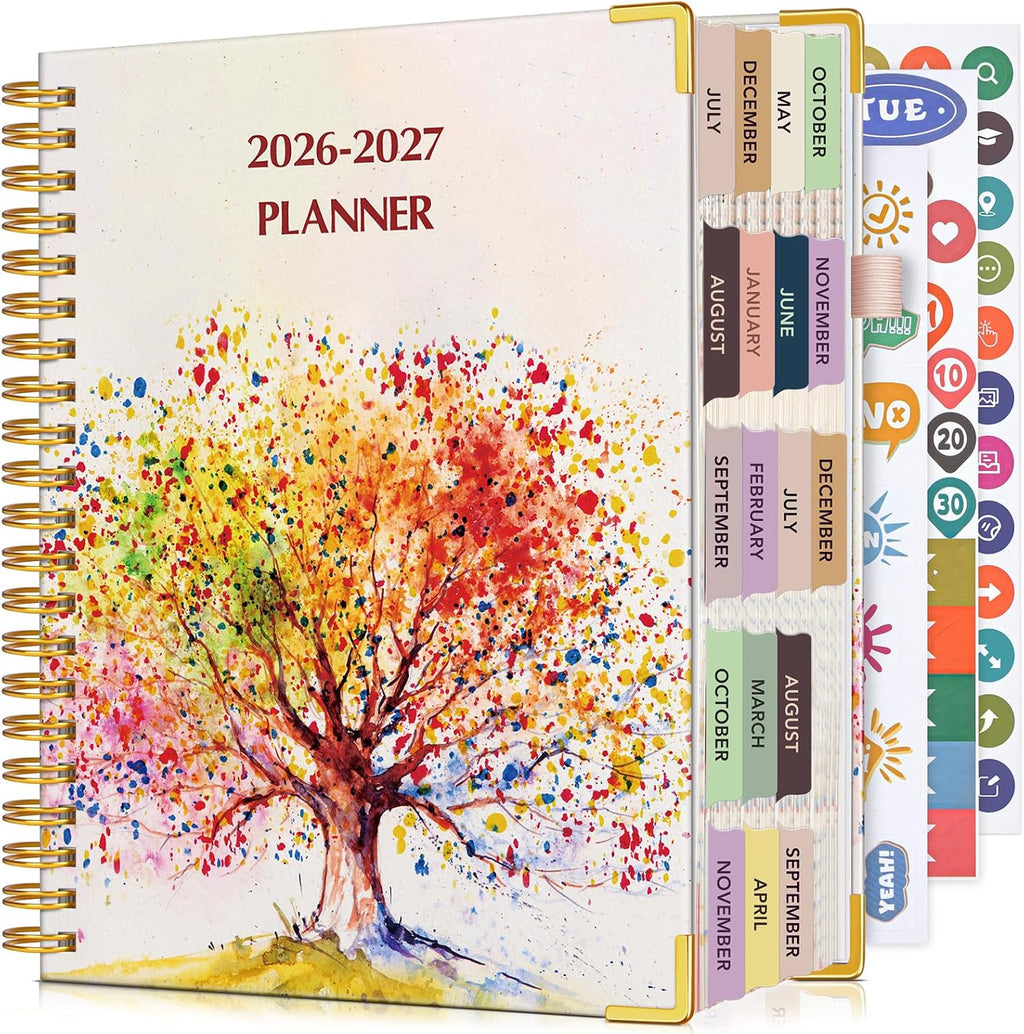 Agenda académica 2026-2027, planificador diario semanal y mensual de 18 meses, desde julio de 2026 a diciembre de 2027, agenda grande A4 de 8.5 x 11 pulgadas, agenda organizadora grande con pestañas
