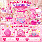 Princess Castle - Tienda de campaña desplegable para niñas con alfombra arcoíris y luces de estrella