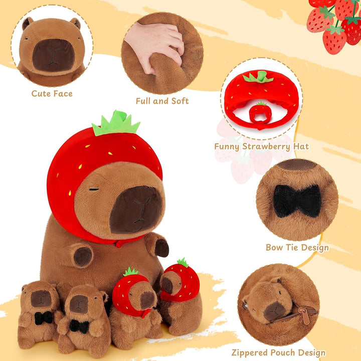 Achwishap Capybara - Juego de 5 peluches de Capybara con mamá y 4 b...