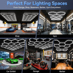 LZHOME Luces LED hexagonales de garaje de 5000 K: paquete de 25 actualizaciones de 1.31 pulgadas más amplias, 26300LM iluminación hexagonal súper brillante para techo, luz LED para taller, taller