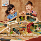 Tiny Land - Mesa de tren grande de madera (47.9 x 35.2 pulgadas) con juego de tren de 104 piezas