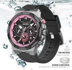 MULCO Reloj de Pulsera para Hombre Atlantis 46mm Caja de Acero Inoxidable Correa de Silicona Negra Movimiento Multifunción de Cuarzo Miyota JP25 10 ATM Resistente al Agua Reloj de Cara Grande para Hombre