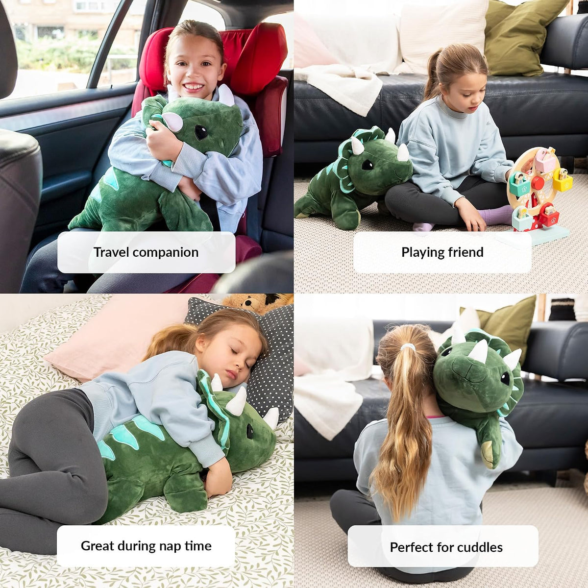 ODOXIA - Animal de peluche con peso para niños, 5.1 lbs, calmante y reconfortante, dinosaurio de felpa con peso, incluye bolsa de transporte, peluche sensorial de animales